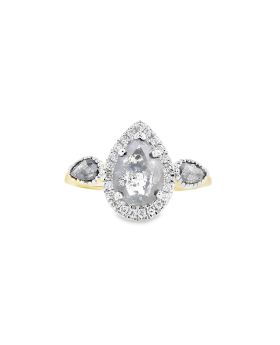 Three Stone Pear Halo Ring Yellow
