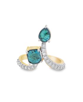 Ophi Two Stone S+P Blue Ring Yellow
